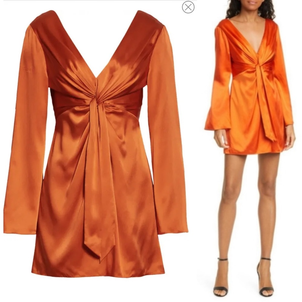 Cinq à Sept Caelan Knot Front Silk Dress in Tangerine Orange Size 00 - Picture 4 of 16